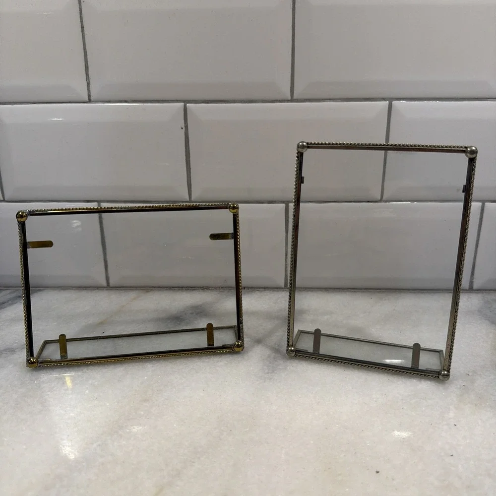 Vintage Set Of 3 Gold/glass Picture Frames 4x5in ES003